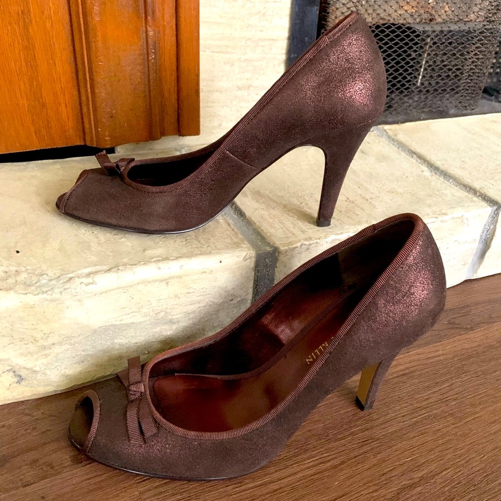 Anne Klein Woman’s Open Toe High Heel Metallic Brown 6.5M EUC